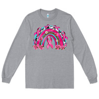 Heather Grey Breast Cancer Rainbow Long Sleeve Tee - texasbilliewilder