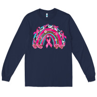Navy Breast Cancer Rainbow Long Sleeve Tee - texasbilliewilder