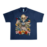 Navy Flower Boho Skull Skeleton Urban Heavy Tee - RanaPortraitStore