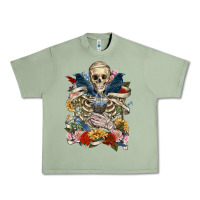 Oil Green Flower Boho Skull Skeleton Urban Heavy Tee - RanaPortraitStore