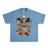 Pebble Blue Flower Boho Skull Skeleton Urban Heavy Tee - RanaPortraitStore