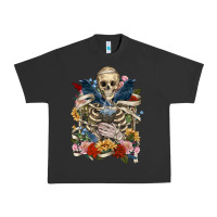 Pigment Black Flower Boho Skull Skeleton Urban Heavy Tee - RanaPortraitStore