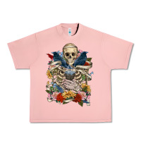 Salmon Flower Boho Skull Skeleton Urban Heavy Tee - RanaPortraitStore