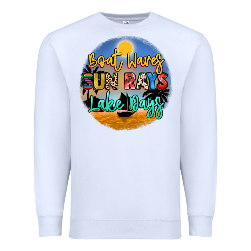 Boat Waves Sun Rays Lake Days Premium Sweatshirt by NancyCooperArtShop | Teevron