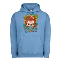 Pigment Pebble Blue Western Rodeo Girl Braid Red Hair Urban Hoodie - BundleAndBundleShop
