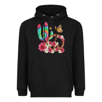 Black cactus peace sign flowers and butterflys Heavyweight Hoodie - Artiststas