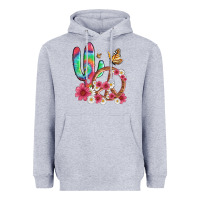 Heather Grey cactus peace sign flowers and butterflys Heavyweight Hoodie - Artiststas