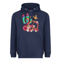 Navy cactus peace sign flowers and butterflys Heavyweight Hoodie - Artiststas