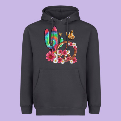 Cactus Peace Sign Flowers And Butterflys Heavyweight Hoodie Designed By Artiststas
