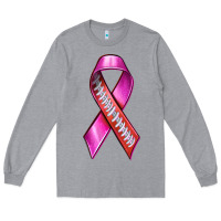Heather Grey Breast Cancer Ribbon American Football Long Sleeve Tee - texasbilliewilder