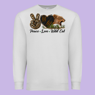 Peace Love Wild Cat Head Premium Sweatshirt Designed By Lillyallendesigns