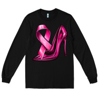Black Breast Cancer Ribbon and Heels Long Sleeve Tee - texasbilliewilder