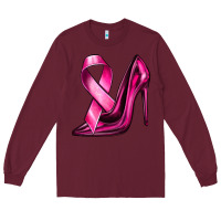 Burgundy Breast Cancer Ribbon and Heels Long Sleeve Tee - texasbilliewilder