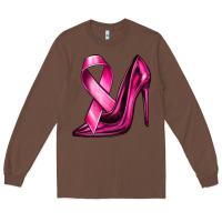 Chestnut Breast Cancer Ribbon and Heels Long Sleeve Tee - texasbilliewilder