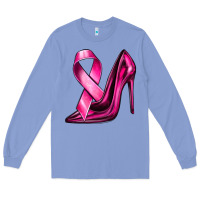 Colony Blue Breast Cancer Ribbon and Heels Long Sleeve Tee - texasbilliewilder