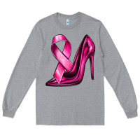 Heather Grey Breast Cancer Ribbon and Heels Long Sleeve Tee - texasbilliewilder
