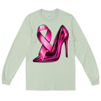 Matcha Breast Cancer Ribbon and Heels Long Sleeve Tee - texasbilliewilder
