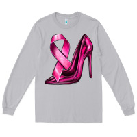 Moon Dust Breast Cancer Ribbon and Heels Long Sleeve Tee - texasbilliewilder