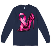 Navy Breast Cancer Ribbon and Heels Long Sleeve Tee - texasbilliewilder