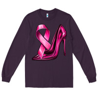 Plum Breast Cancer Ribbon and Heels Long Sleeve Tee - texasbilliewilder