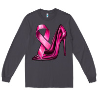 Smoke Breast Cancer Ribbon and Heels Long Sleeve Tee - texasbilliewilder