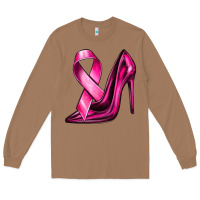 Toasted Coconut Breast Cancer Ribbon and Heels Long Sleeve Tee - texasbilliewilder