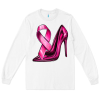 White Breast Cancer Ribbon and Heels Long Sleeve Tee - texasbilliewilder