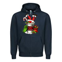 Navy Santa claus in a coffee cup Zipper Hoodie - FaDigitalArtStudio
