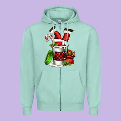 Santa Claus In A Coffee Cup Zipper Hoodie Designed By Fadigitalartstudio
