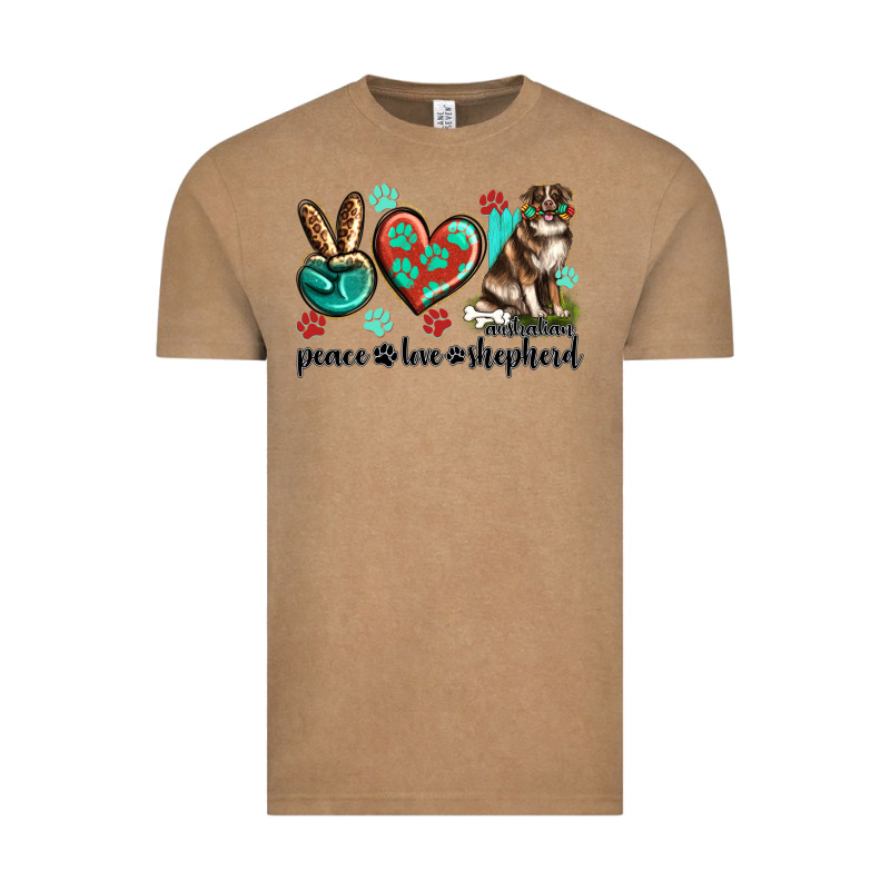 Peace Love Australian Shepherd Vintage Tee by texasbilliewilder | Teevron