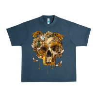 Midnight Navy Flower Skeleton Bees Urban Heavy Tee - RanaPortraitStore