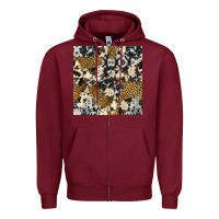 Burgundy cowhide leopard seamless pattern Zipper Hoodie - HRA Design Shop