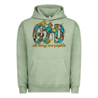 Pigment Oil Green With God All Things Are Possible With Cross Urban Hoodie - BundleAndBundleShop