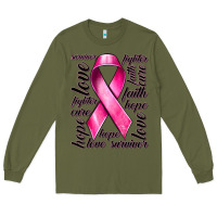 Army Green Breast Cancer Ribbon Hope Love Faith Long Sleeve Tee - texasbilliewilder