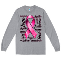 Heather Grey Breast Cancer Ribbon Hope Love Faith Long Sleeve Tee - texasbilliewilder