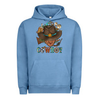 Pigment Pebble Blue Western Cowboy Portrait With Cactus Urban Hoodie - BundleAndBundleShop