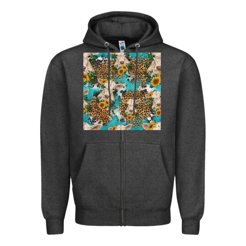 Charolais Cow And Sunflowers Seamless Pattern Zipper Hoodie by HRA Design Shop | Teevron