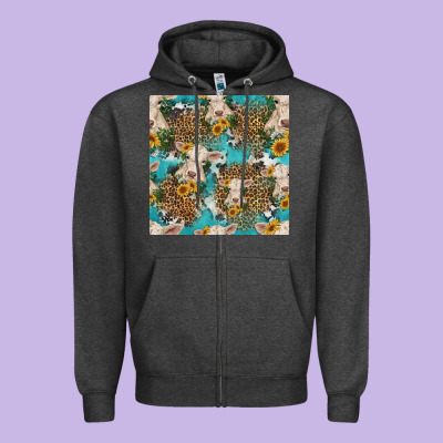 Charolais Cow And Sunflowers Seamless Pattern Zipper Hoodie Designed By Hra Design Shop