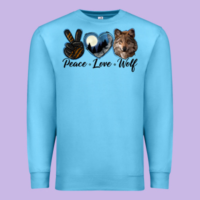 Peace Love Wolf Head Premium Sweatshirt Designed By Lillyallendesigns