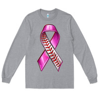 Heather Grey Breast Cancer Ribbon Baseball Long Sleeve Tee - texasbilliewilder