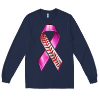 Navy Breast Cancer Ribbon Baseball Long Sleeve Tee - texasbilliewilder