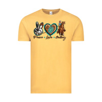 Vintage Mustard peace love cowboy Vintage Tee - texasbilliewilder