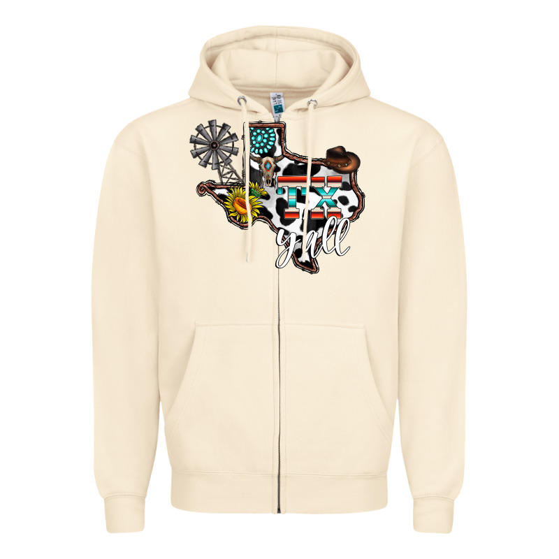 Tx Yall Western Zipper Hoodie by CowhideDigitalArt | Teevron