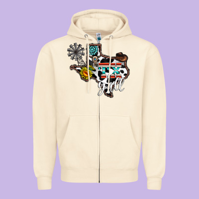 Tx Yall Western Zipper Hoodie Designed By Cowhidedigitalart
