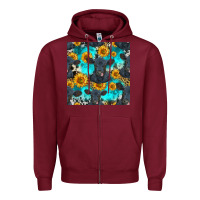 Burgundy black angus and sunflowers seamless pattern Zipper Hoodie - HRA Design Shop