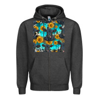 Charcoal Heather black angus and sunflowers seamless pattern Zipper Hoodie - HRA Design Shop