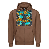 Chestnut black angus and sunflowers seamless pattern Zipper Hoodie - HRA Design Shop