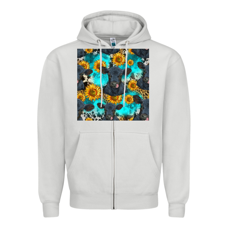 Black Angus And Sunflowers Seamless Pattern Zipper Hoodie by HRA Design Shop | Teevron