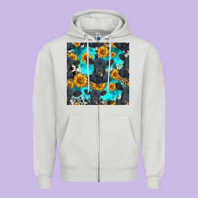 Black Angus And Sunflowers Seamless Pattern Zipper Hoodie Designed By Hra Design Shop