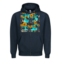 Navy black angus and sunflowers seamless pattern Zipper Hoodie - HRA Design Shop